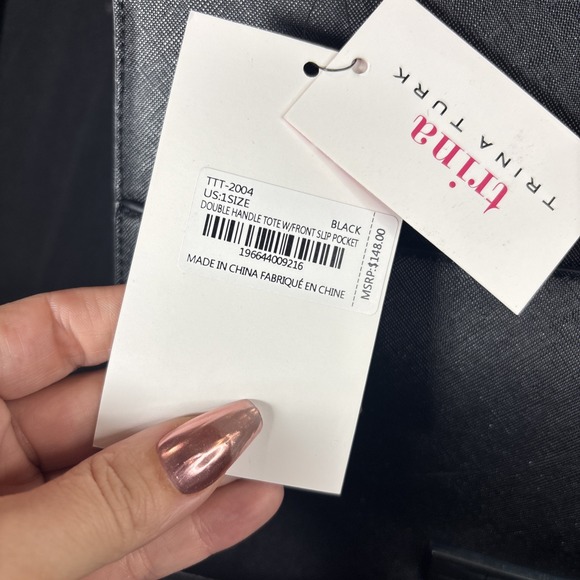 NWT-Tina Turk Double Handle Purse /Tote/Black /Crossbody/Women/ Vegan Leather - Picture 4 of 12